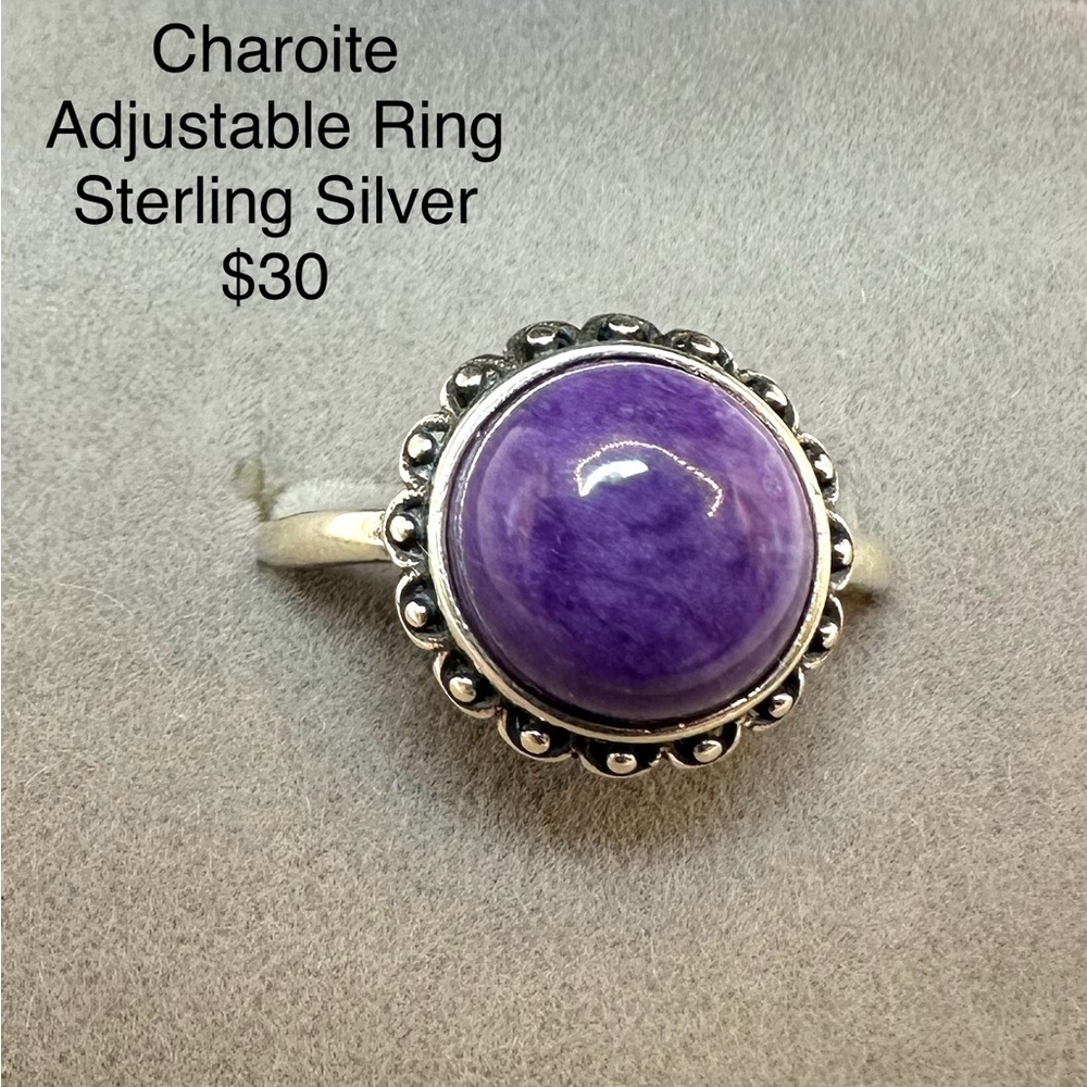 Charoite Adjustable S925 Ring